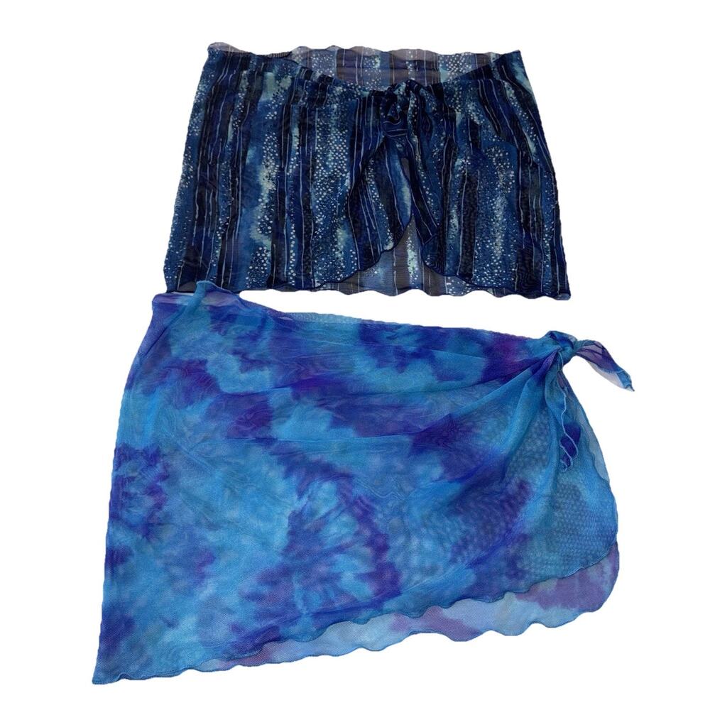 VNTG Sheer Blue Watercolor Tie Dye Sarong Swimsuit Wrap Skirt Boho Beach‎ Cover